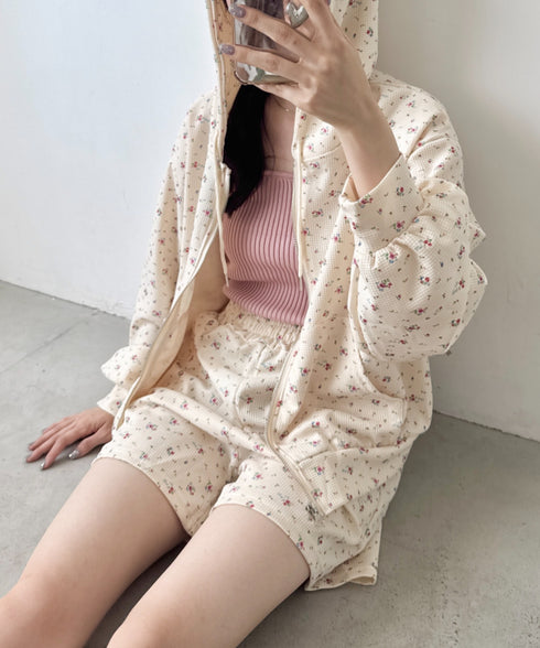 【セットアップ】小花柄ワッフルパーカー+ショートパンツ | SL2253014 | アイボリー