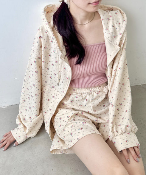 【セットアップ】小花柄ワッフルパーカー+ショートパンツ | SL2253014 | アイボリー