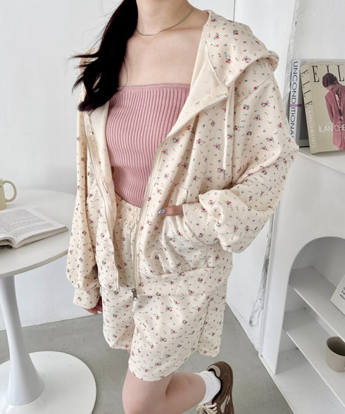 【セットアップ】小花柄ワッフルパーカー+ショートパンツ | SL2253014 | アイボリー