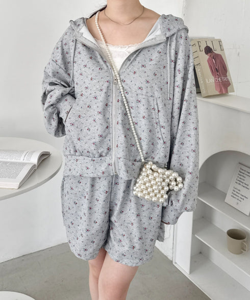 【セットアップ】小花柄ワッフルパーカー+ショートパンツ | SL2253014 | グレー