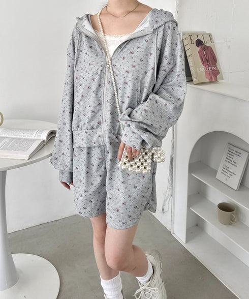 【セットアップ】小花柄ワッフルパーカー+ショートパンツ | SL2253014 | グレー