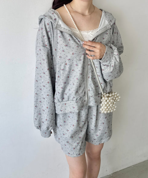 【セットアップ】小花柄ワッフルパーカー+ショートパンツ | SL2253014 | グレー