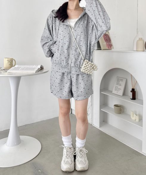 【セットアップ】小花柄ワッフルパーカー+ショートパンツ | SL2253014 | グレー