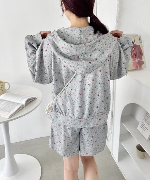 【セットアップ】小花柄ワッフルパーカー+ショートパンツ | SL2253014 | グレー