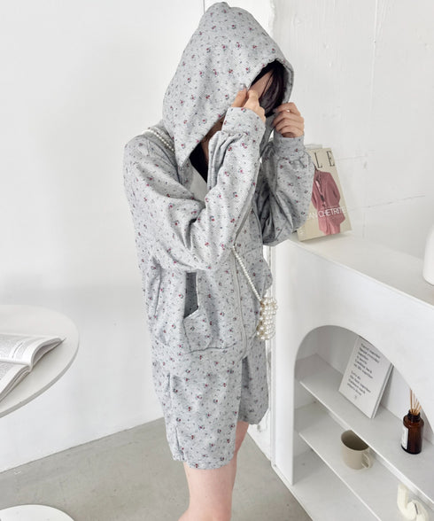 【セットアップ】小花柄ワッフルパーカー+ショートパンツ | SL2253014 | グレー