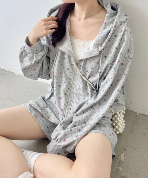 【セットアップ】小花柄ワッフルパーカー+ショートパンツ | SL2253014 | グレー