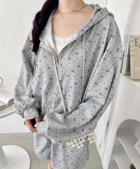 【セットアップ】小花柄ワッフルパーカー+ショートパンツ | SL2253014 | グレー