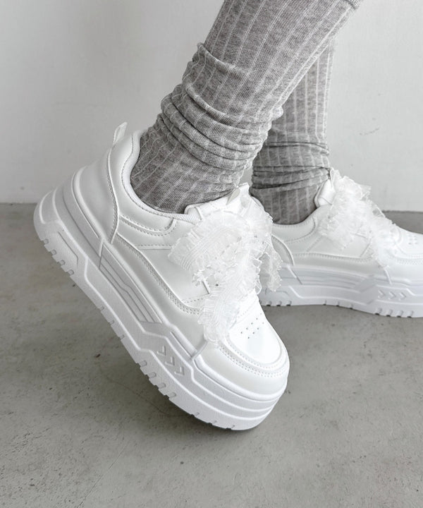 【靴紐2種SET】フリルリボン厚底スニーカー | LO3256017 | ホワイト