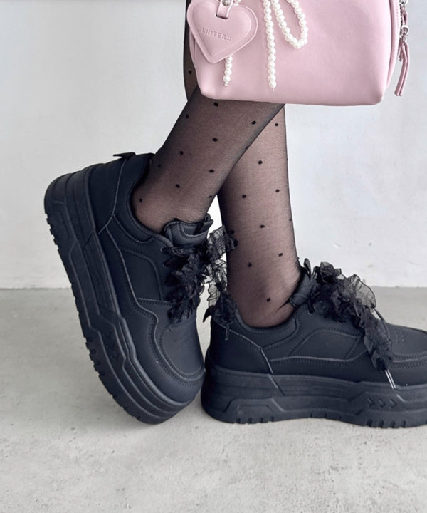 【靴紐2種SET】フリルリボン厚底スニーカー | LO3256017 | ブラック