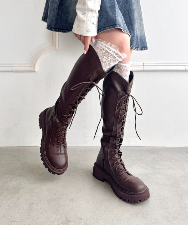 バックファスナーレースアップロングブーツ | LO3256019 | ブラウン