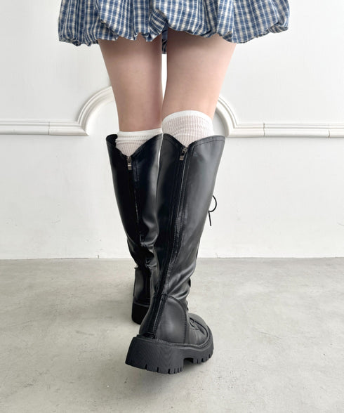 バックファスナーレースアップロングブーツ | LO3256019 | ブラック