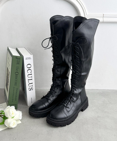バックファスナーレースアップロングブーツ | LO3256019 | ブラック