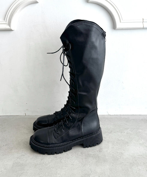 バックファスナーレースアップロングブーツ | LO3256019 | ブラック