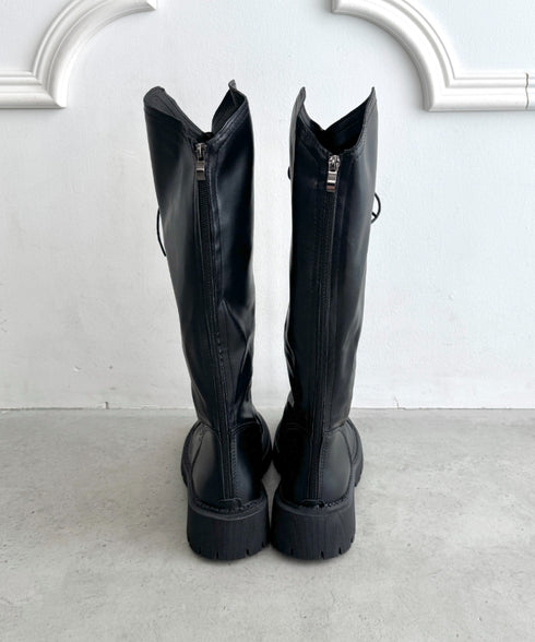 バックファスナーレースアップロングブーツ | LO3256019 | ブラック