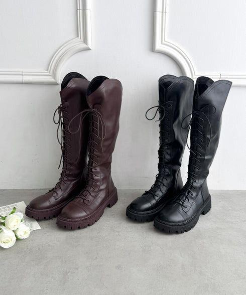 バックファスナーレースアップロングブーツ | LO3256019 | ブラック