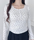 ヘンリーネック小花柄レーストリムトップス | LO2256022 | ホワイト