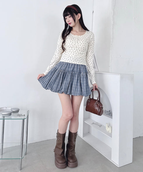 ヘンリーネック小花柄レーストリムトップス | LO2256022 | アイボリー