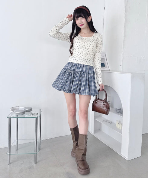 ヘンリーネック小花柄レーストリムトップス | LO2256022 | アイボリー