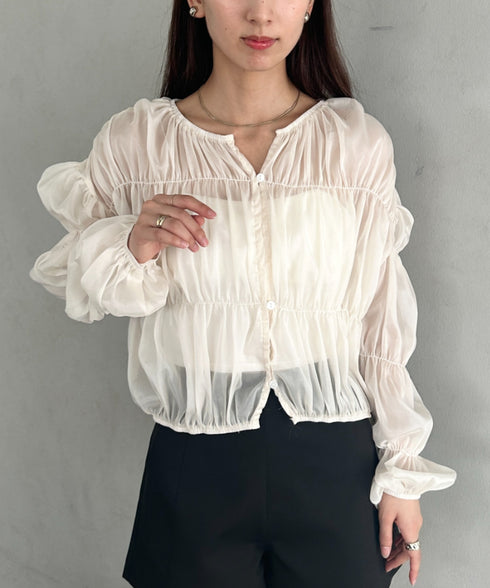 フリルシャーリングシフォンショートブラウス | MD2253016 | アイボリー