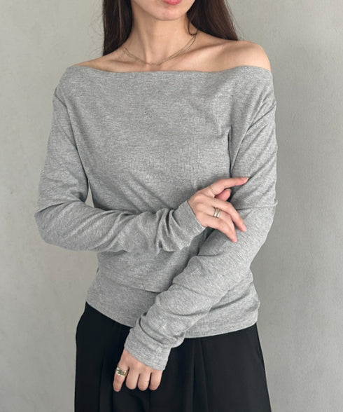 チョーカー ウエストリボン付き3点SET オフショルダードレープトップス | MD2253017 | グレー