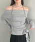 チョーカー ウエストリボン付き3点SET オフショルダードレープトップス | MD2253017 | グレー