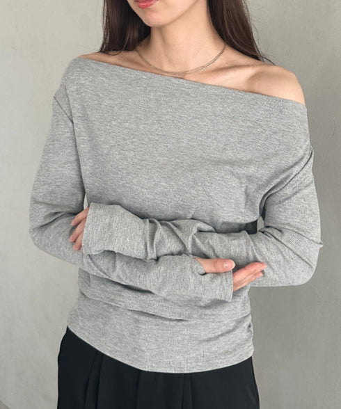 チョーカー ウエストリボン付き3点SET オフショルダードレープトップス | MD2253017 | グレー