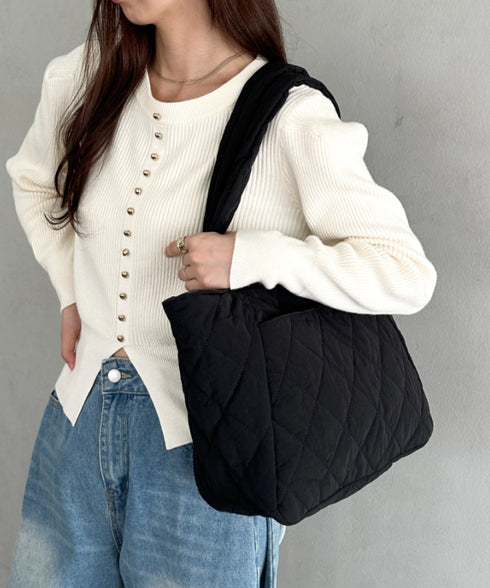 ファスナー付きキルティング軽量トートバッグ マザーズバッグ | MD1253019 | ブラック