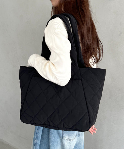 ファスナー付きキルティング軽量トートバッグ マザーズバッグ | MD1253019 | ブラック