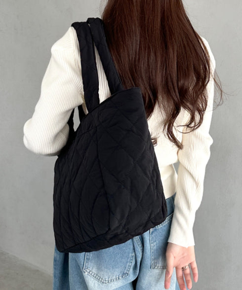 ファスナー付きキルティング軽量トートバッグ マザーズバッグ | MD1253019 | ブラック