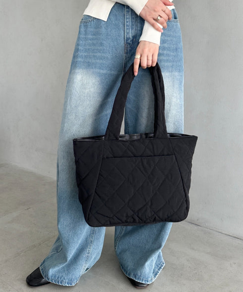 ファスナー付きキルティング軽量トートバッグ マザーズバッグ | MD1253019 | ブラック