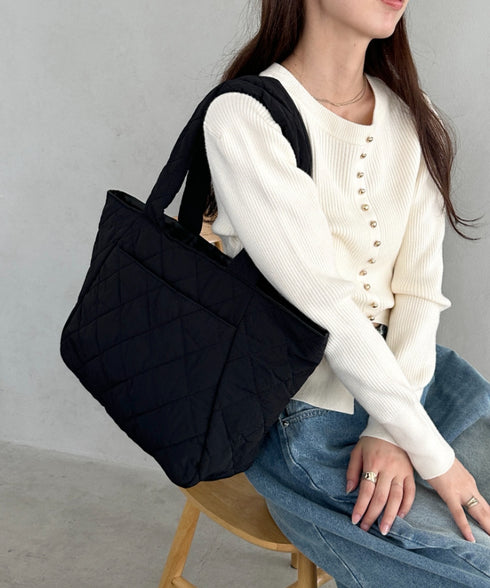 ファスナー付きキルティング軽量トートバッグ マザーズバッグ | MD1253019 | ブラック