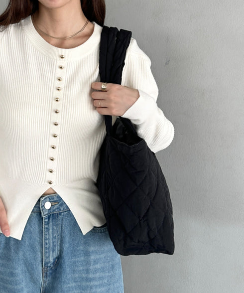 ファスナー付きキルティング軽量トートバッグ マザーズバッグ | MD1253019 | ブラック