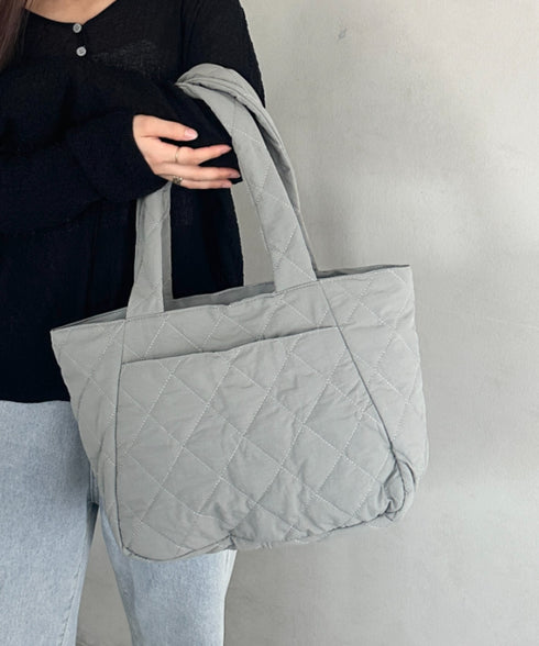 ファスナー付きキルティング軽量トートバッグ マザーズバッグ | MD1253019 | グレー