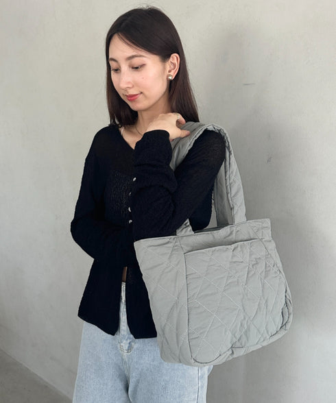 ファスナー付きキルティング軽量トートバッグ マザーズバッグ | MD1253019 | グレー