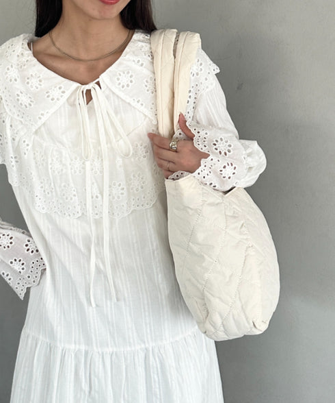 ファスナー付きキルティング軽量トートバッグ マザーズバッグ | MD1253019 | ホワイト