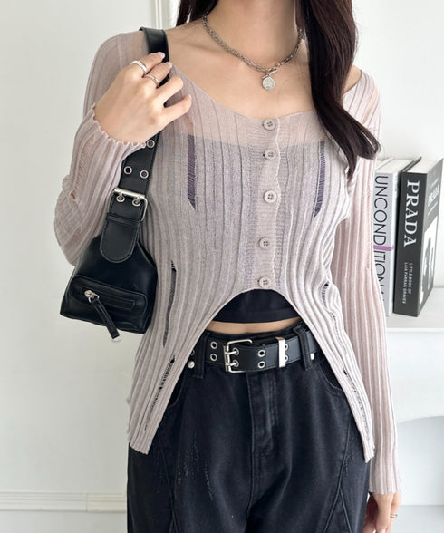 前ボタンダメージニットトップス | WR2253022 | グレー