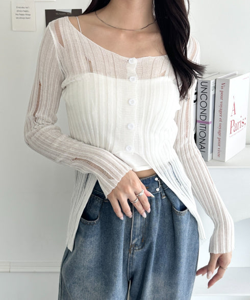 前ボタンダメージニットトップス | WR2253022 | ホワイト