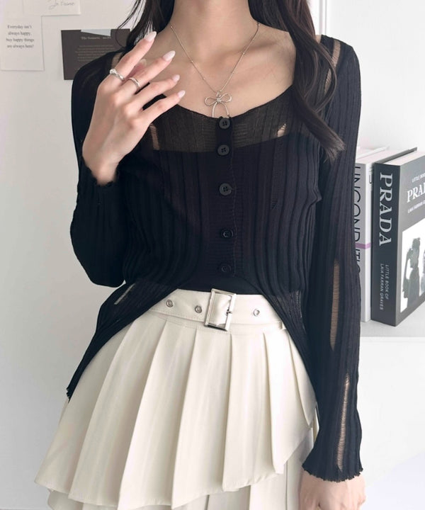 前ボタンダメージニットトップス | WR2253022 | ブラック