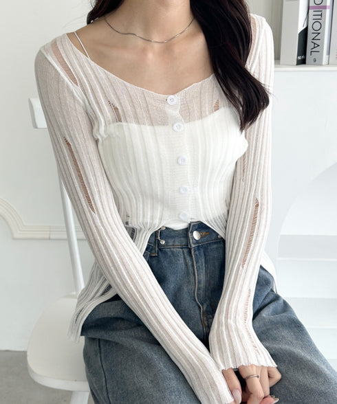 前ボタンダメージニットトップス | WR2253022 | ホワイト