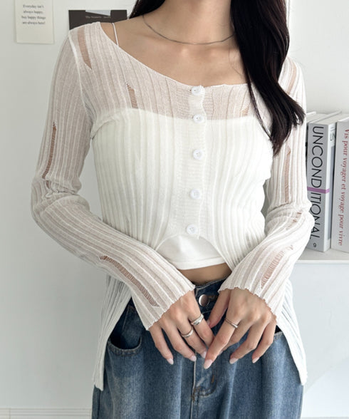 前ボタンダメージニットトップス | WR2253022 | ホワイト