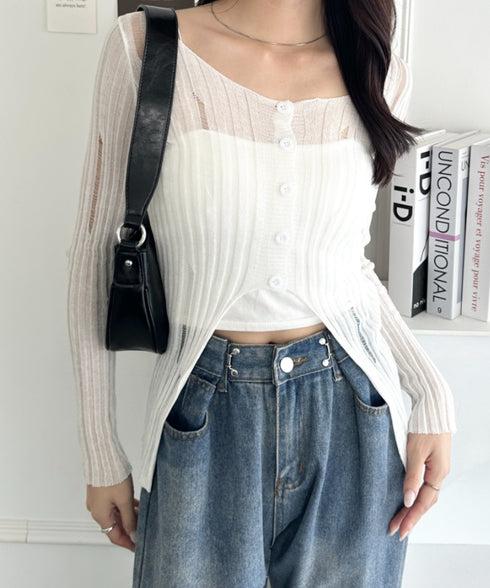 前ボタンダメージニットトップス | WR2253022 | ホワイト