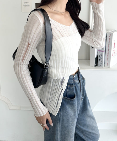 前ボタンダメージニットトップス | WR2253022 | ホワイト