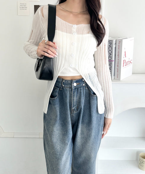 前ボタンダメージニットトップス | WR2253022 | ホワイト