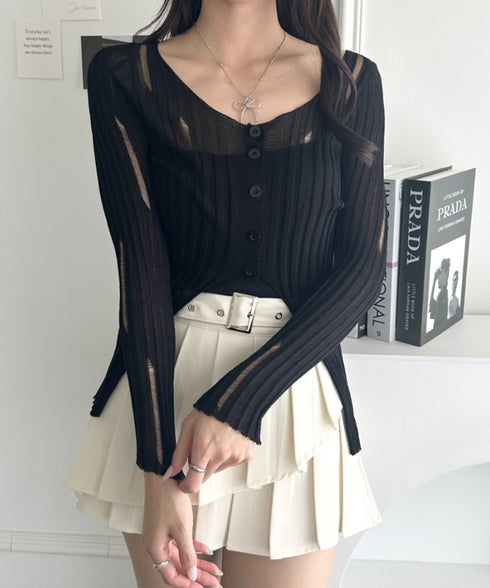 前ボタンダメージニットトップス | WR2253022 | ブラック