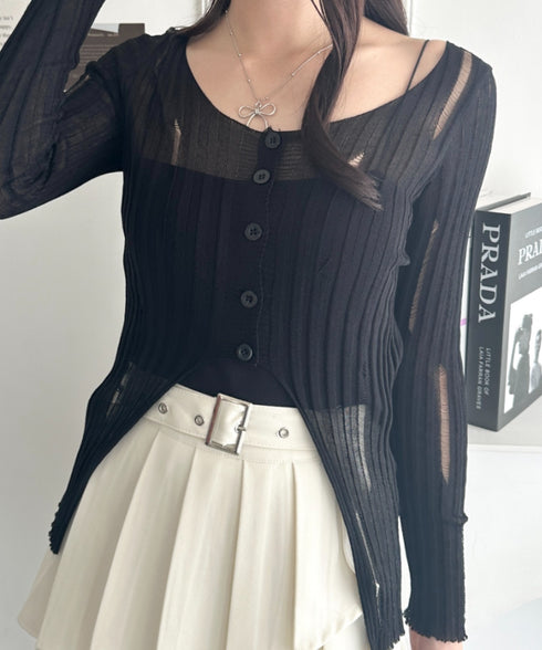 前ボタンダメージニットトップス | WR2253022 | ブラック