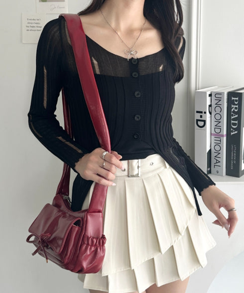 前ボタンダメージニットトップス | WR2253022 | ブラック