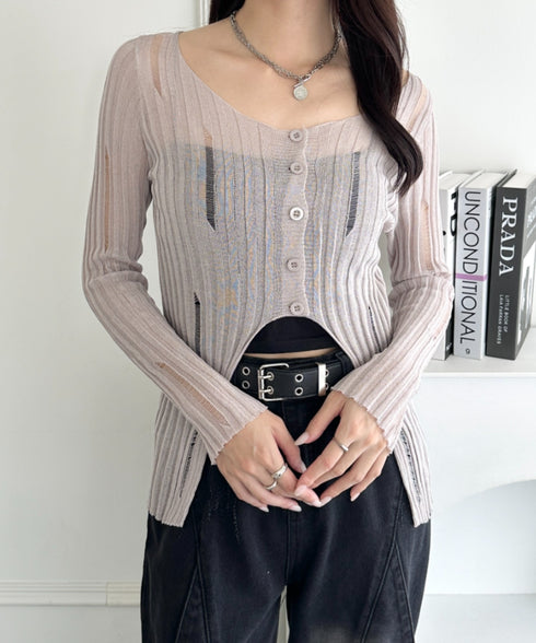 前ボタンダメージニットトップス | WR2253022 | グレー