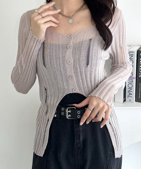 前ボタンダメージニットトップス | WR2253022 | グレー