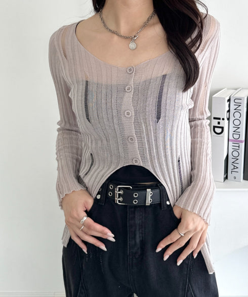 前ボタンダメージニットトップス | WR2253022 | グレー