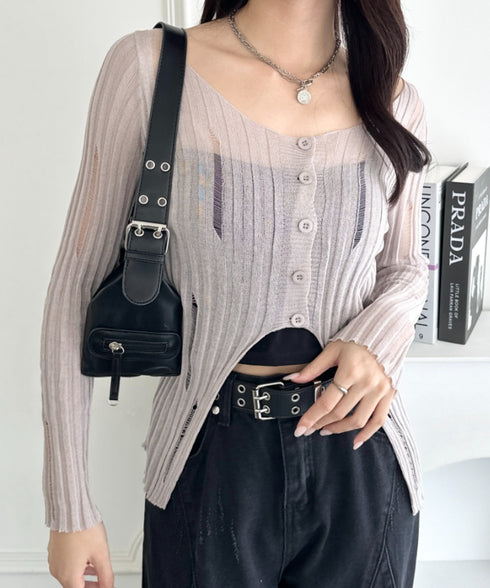 前ボタンダメージニットトップス | WR2253022 | グレー